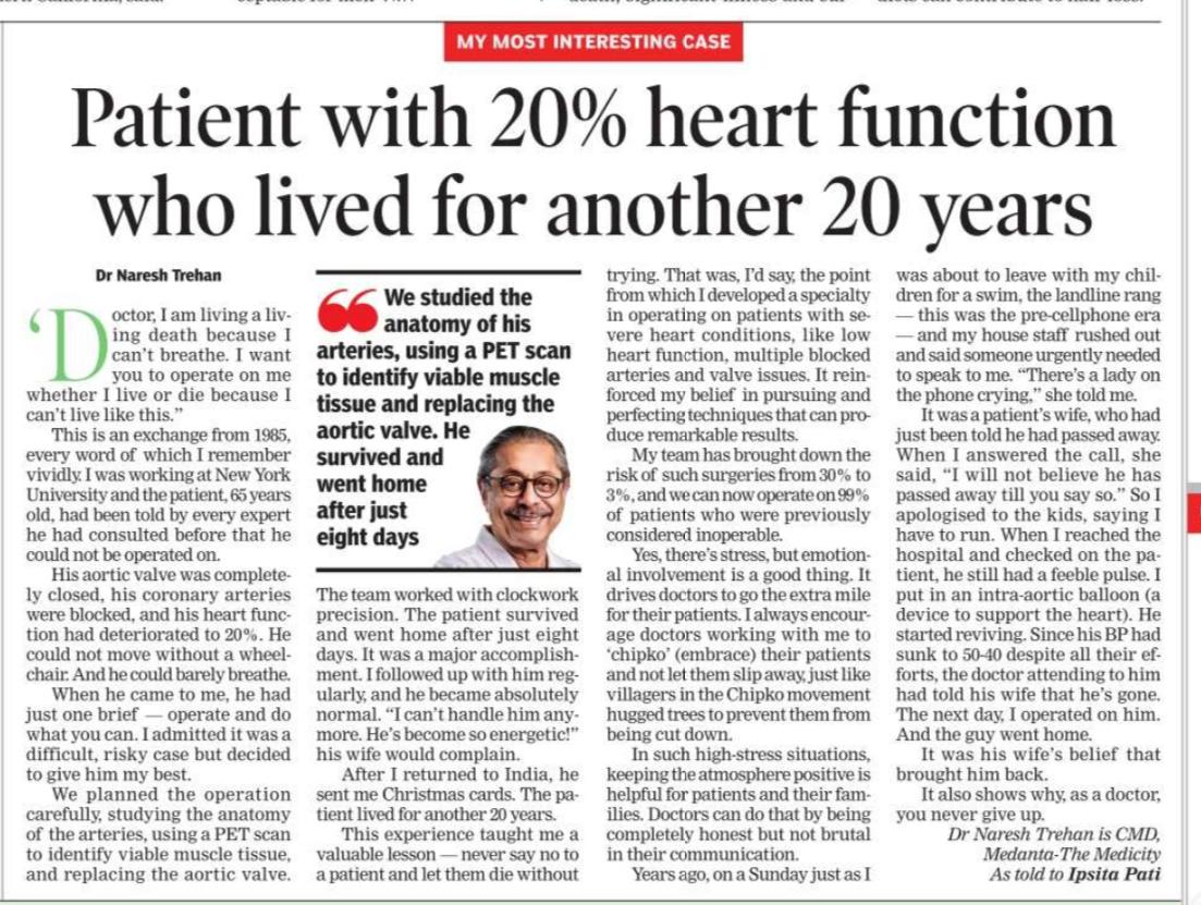 Patient with 20% heart function who lived for another 20 years